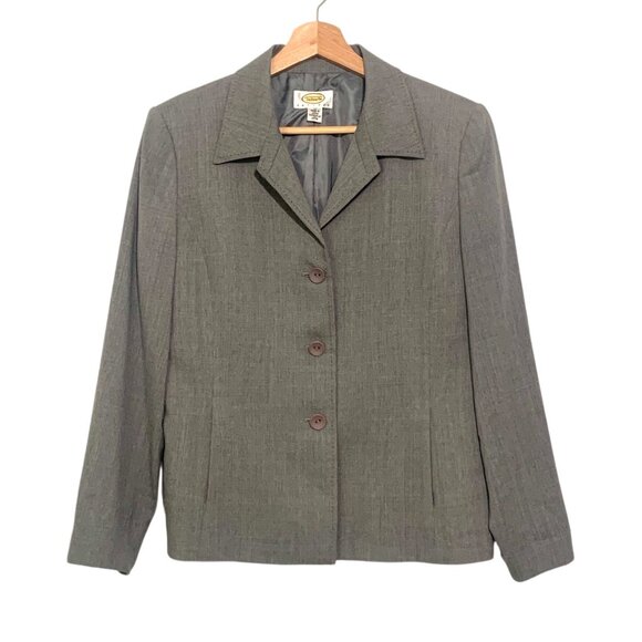 Vintage Talbots Petites Women's Gray Wool Blazer Jacket Size 10 Petite - Picture 1 of 13
